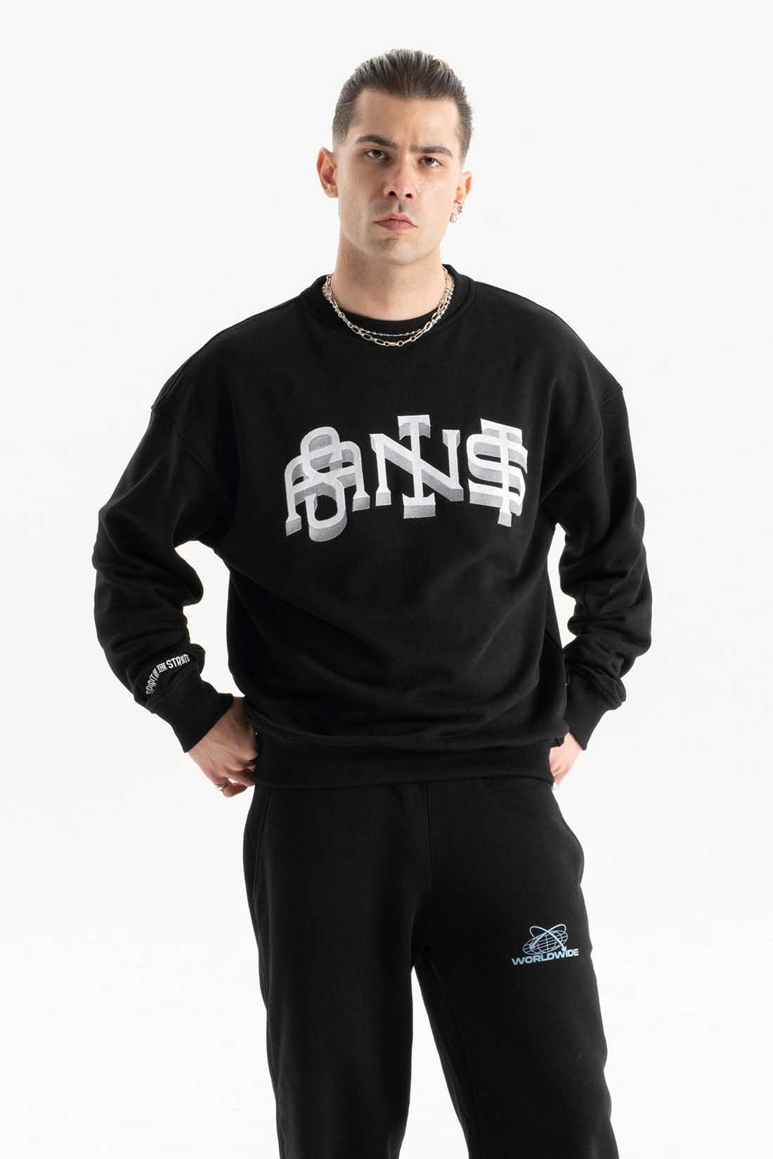 SLANG SİYAH OVERSIZE SWEATSHIRT  | Nakış Street Style Erkek (%100 Pamuk)