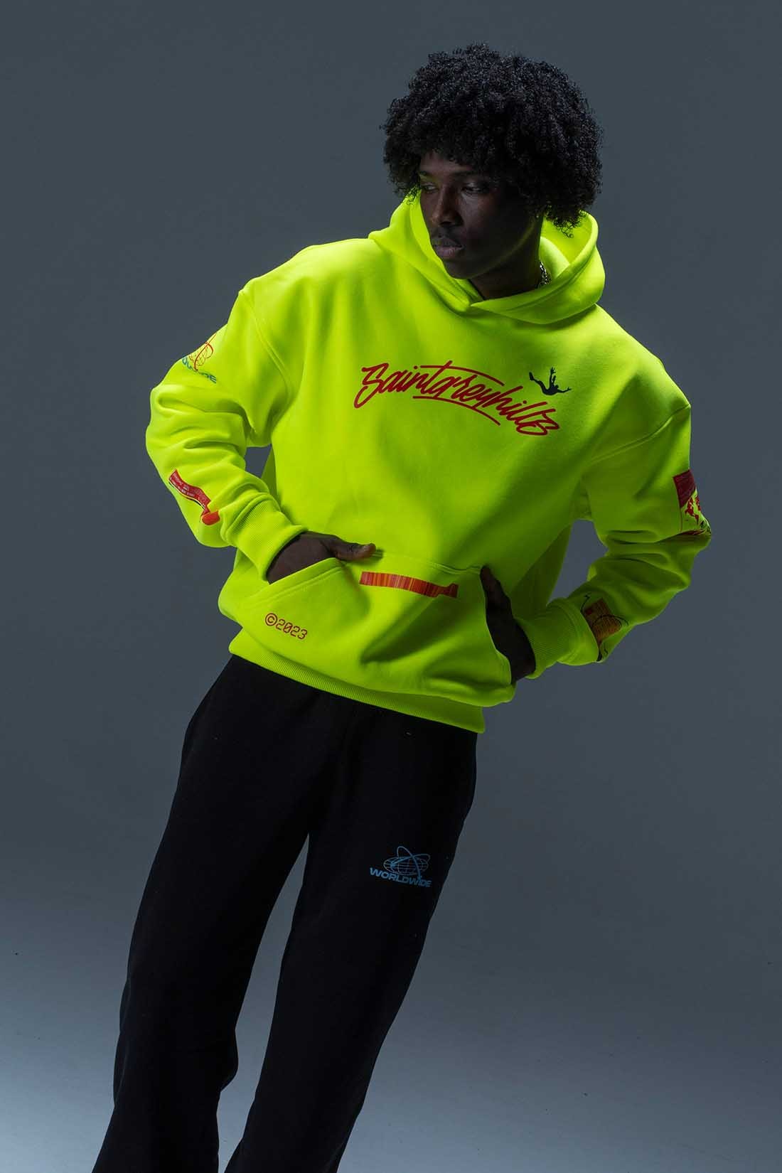 CLIMAX NEON SARI OVERSIZE HOODIE | Bold Graphic Street Style Erkek (%100 Pamuk)