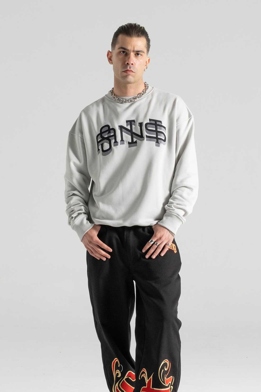 SLANG GRİ OVERSIZE SWEATSHIRT | Nakış Street Style Erkek (%100 Pamuk)