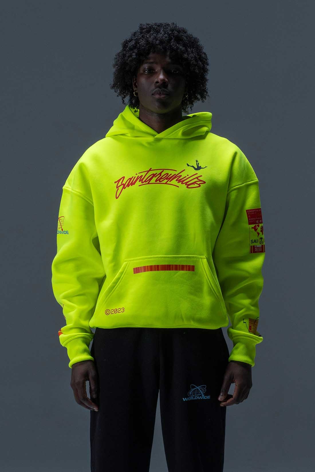 CLIMAX NEON SARI OVERSIZE HOODIE | Bold Graphic Street Style Erkek (%100 Pamuk)