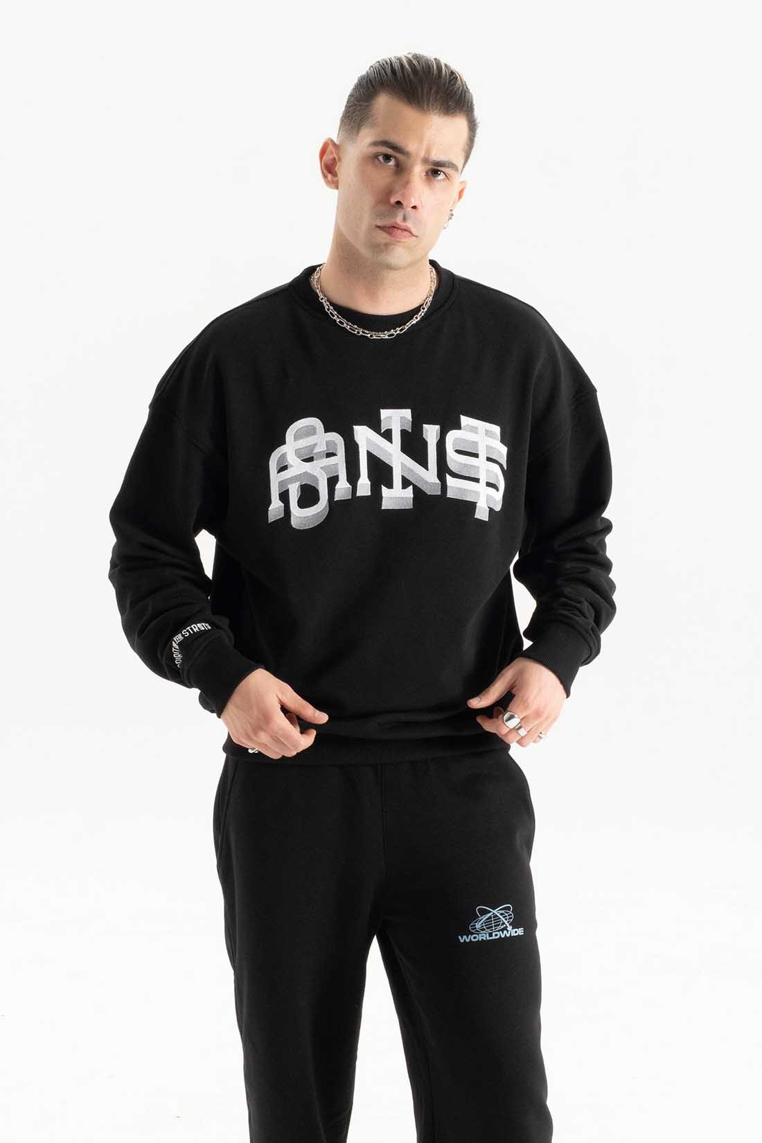 SLANG SİYAH OVERSIZE SWEATSHIRT  | Nakış Street Style Erkek (%100 Pamuk)