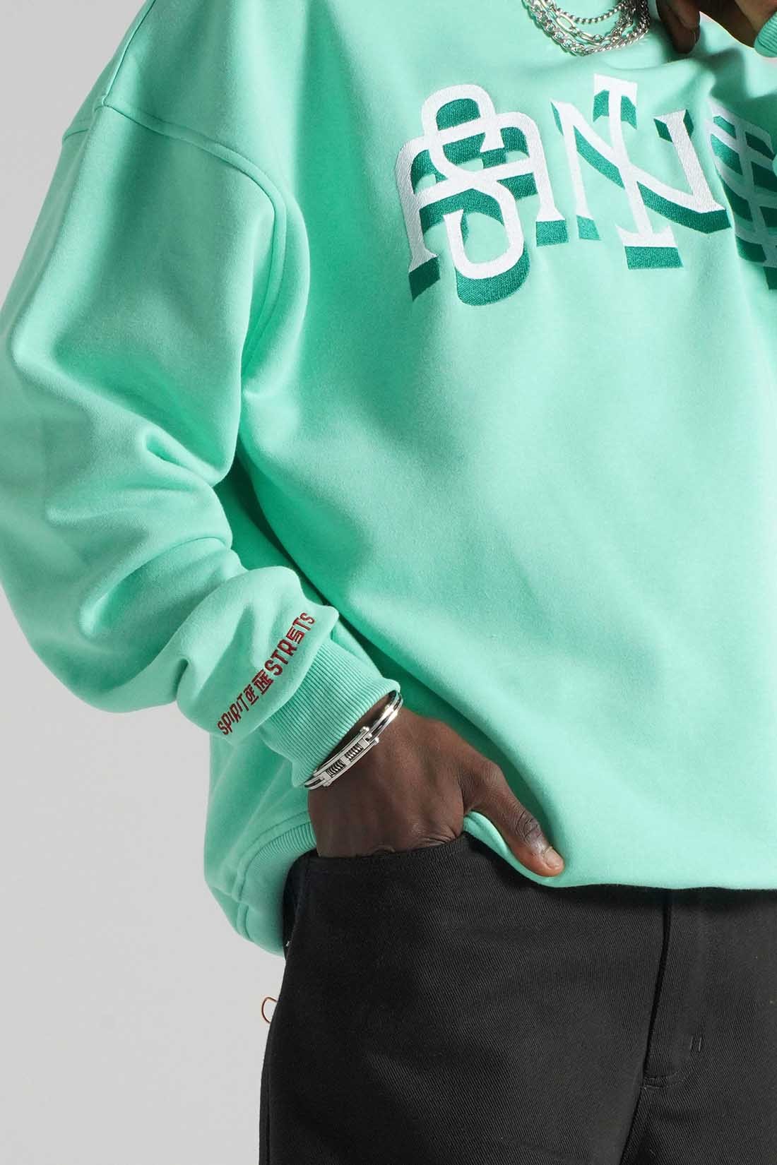 SLANG AÇIK YEŞİL OVERSIZE SWEATSHIRT | Nakış Street Style Erkek (%100 Pamuk)