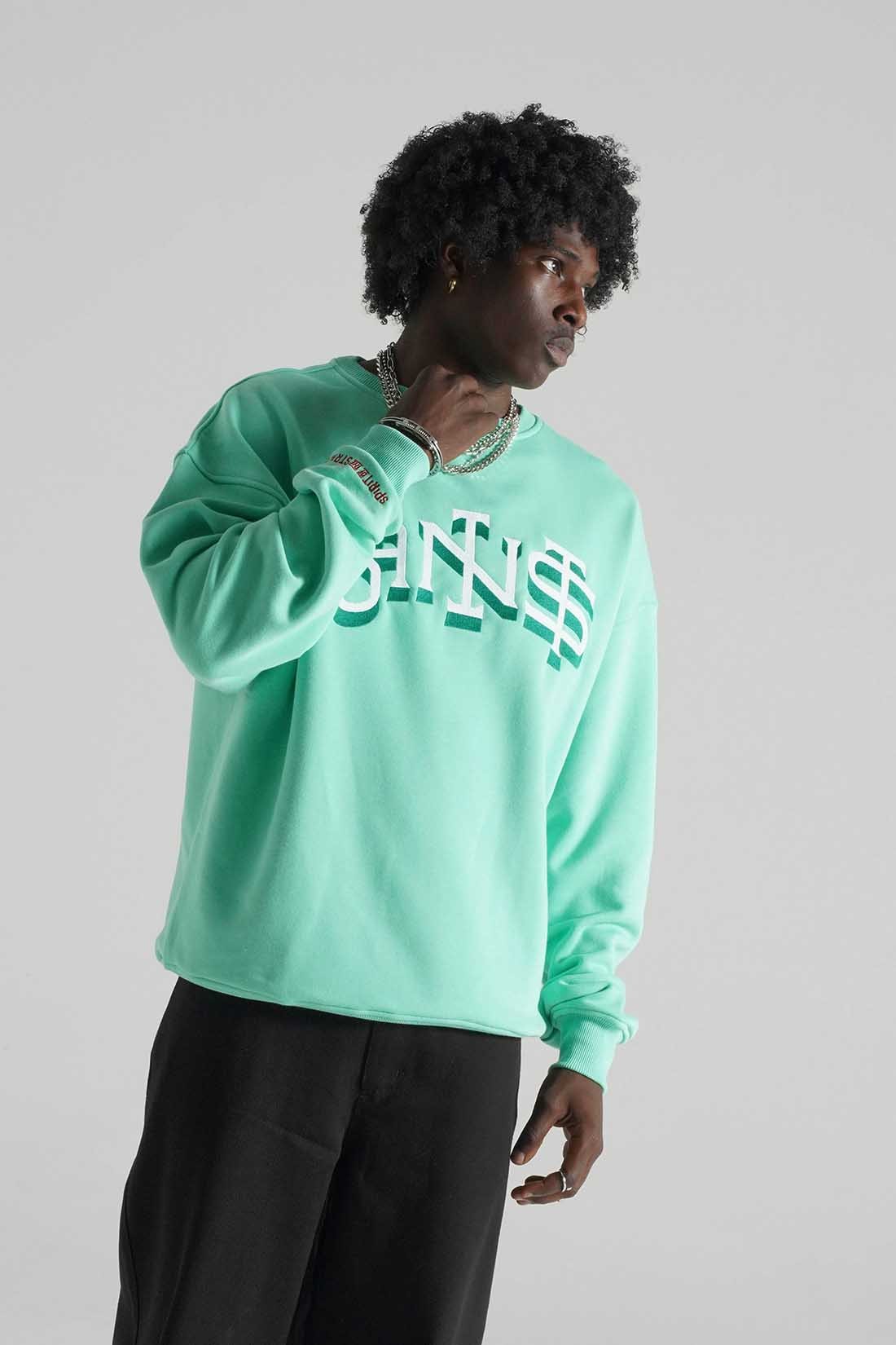 SLANG AÇIK YEŞİL OVERSIZE SWEATSHIRT | Nakış Street Style Erkek (%100 Pamuk)