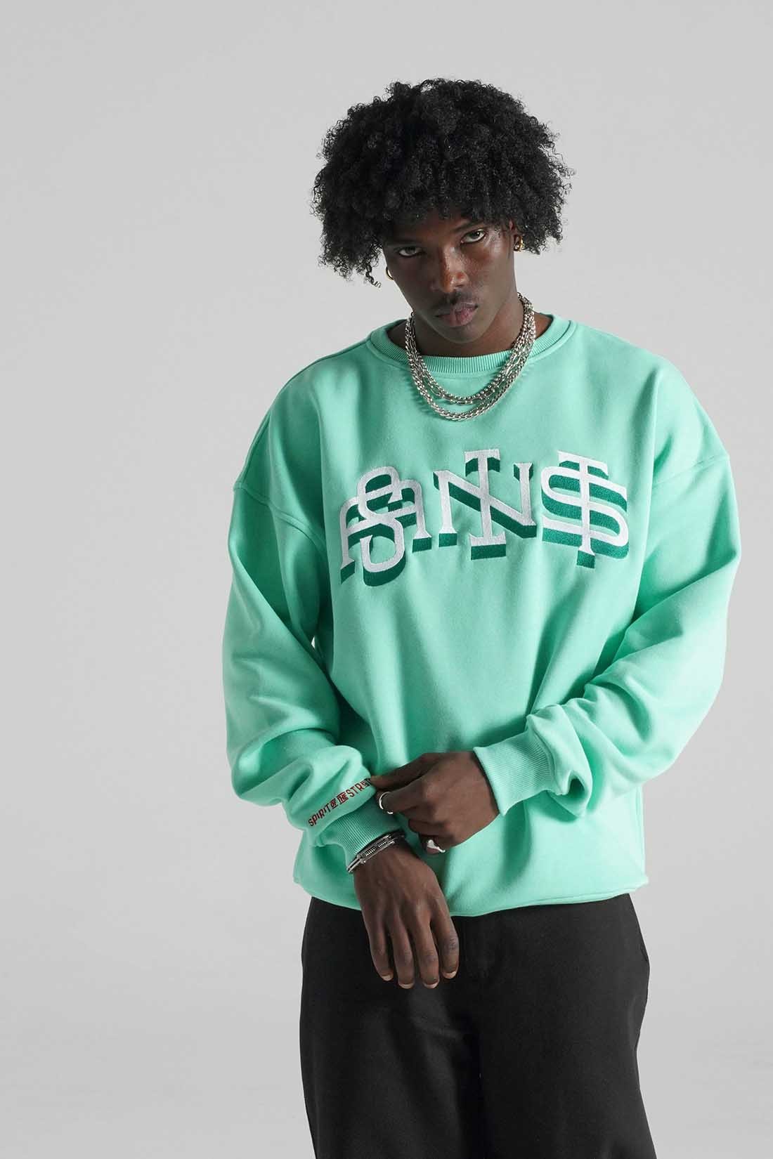 SLANG AÇIK YEŞİL OVERSIZE SWEATSHIRT | Nakış Street Style Erkek (%100 Pamuk)
