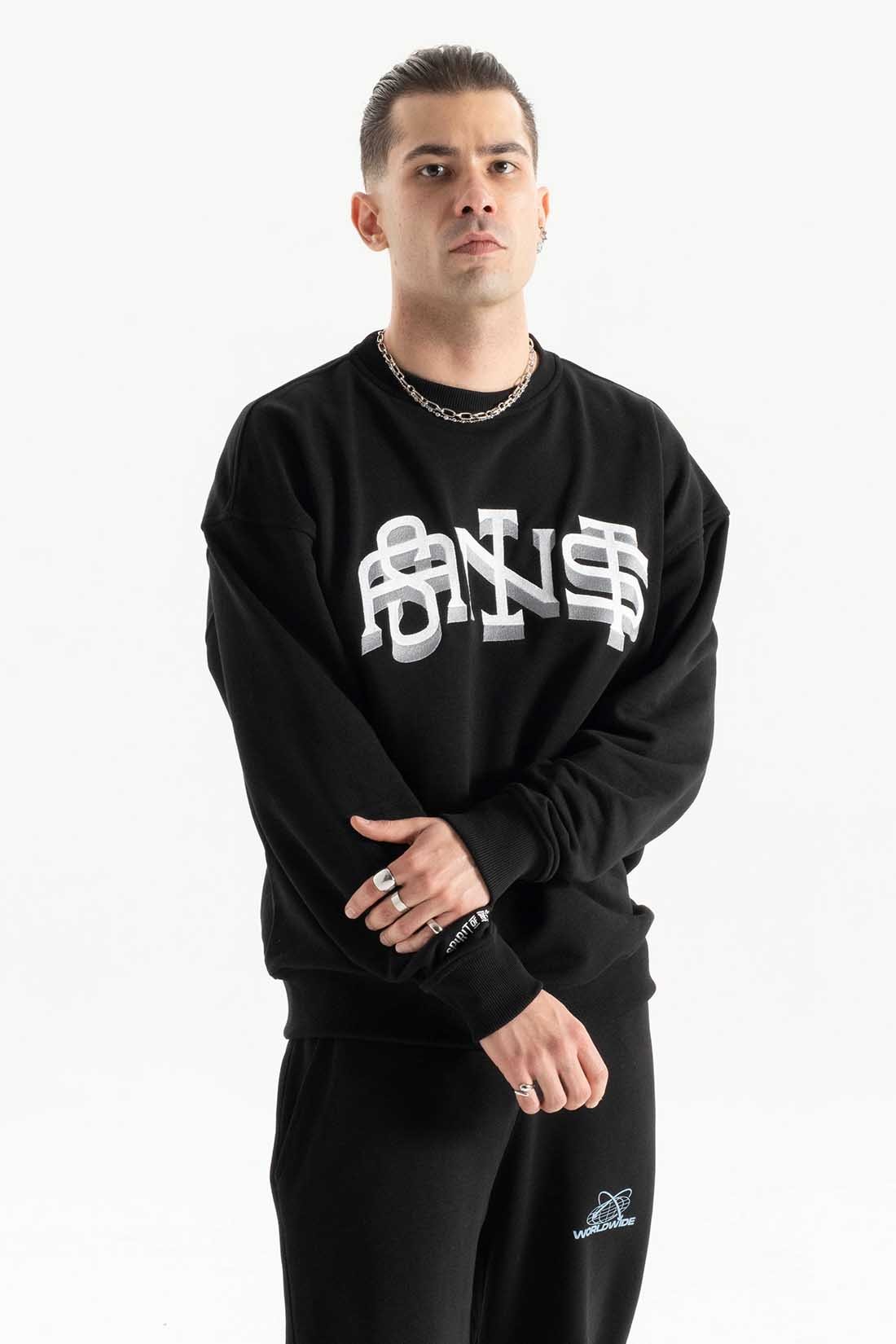 SLANG SİYAH OVERSIZE SWEATSHIRT  | Nakış Street Style Erkek (%100 Pamuk)