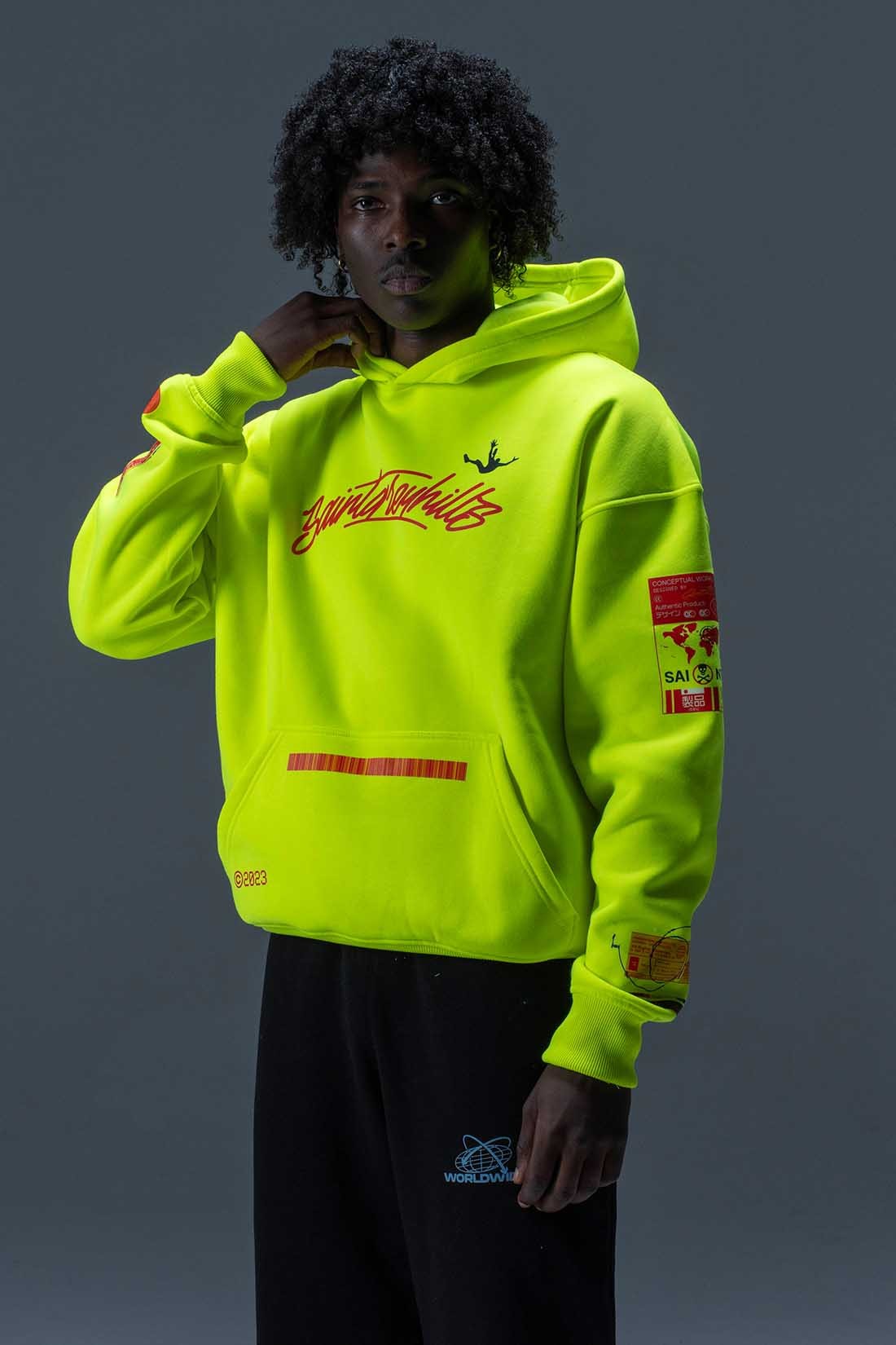 CLIMAX NEON SARI OVERSIZE HOODIE | Bold Graphic Street Style Erkek (%100 Pamuk)