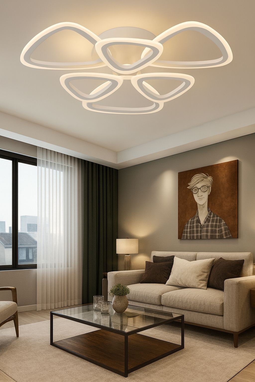 MS39005-3+3 Modern 3 Renk Ledli Mimari Tasarım Beyaz Plafonyer Lüks 6'LI Ledli Avize