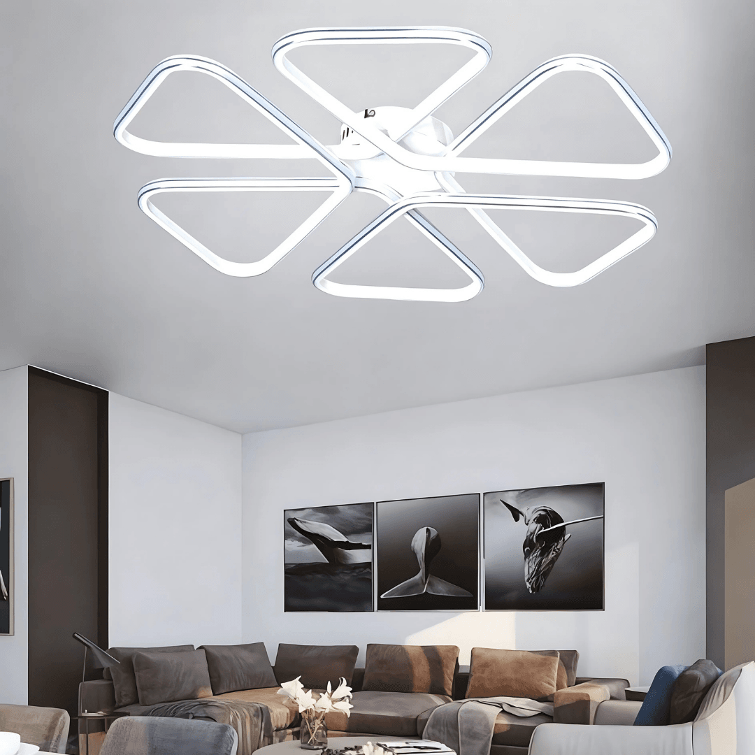 Aden Beyaz Modern Tasarım Krom Çizgili Plafonyer Ultra Power Beyaz Ledli Avize