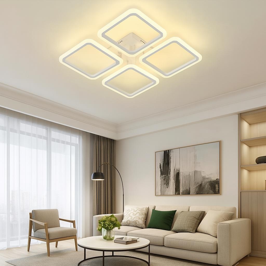  MS73005-4 Modern 3 Renk Ledli  Beyaz Plafonyer Lüks Modern 4'lü Ledli Avize