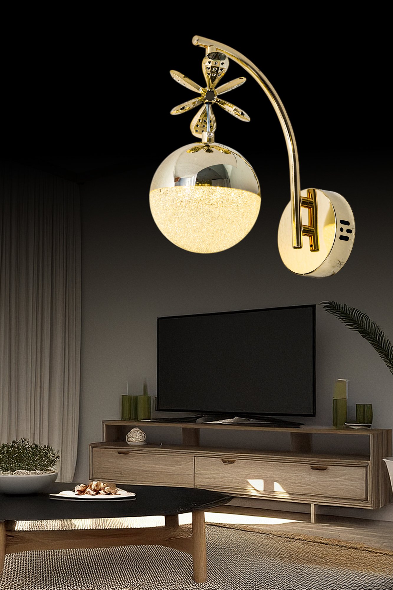 Diana Gold 3 Renk Ledli Gold Kelebek Dekor Detaylı Lüks Modern Tasarım Tekli Ledli Aplik