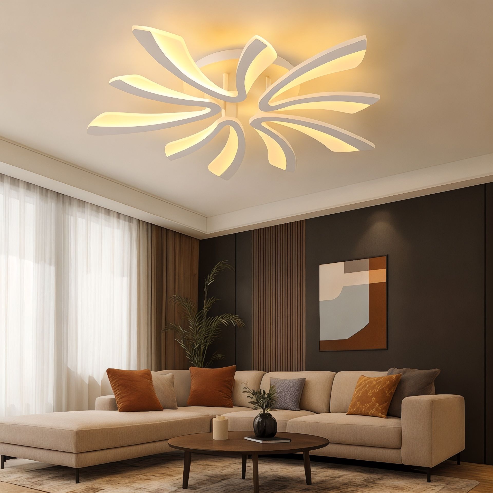 MS59005-5 Modern 3 Renk Ledli Plafonyer Beyaz Lüks 5'Lİ Ledli Avize