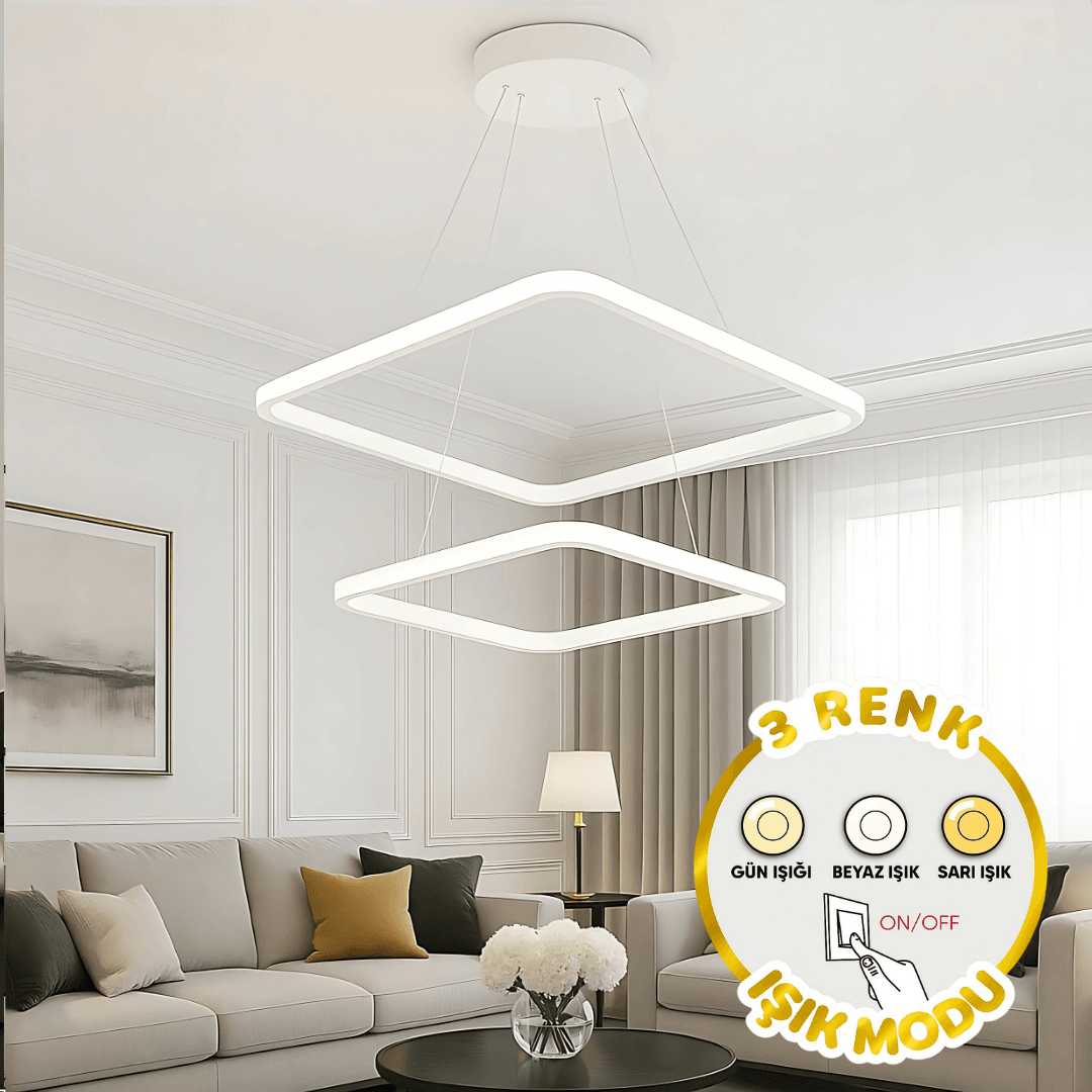 Maria Beyaz Kare 3 Renk Ledli Avize Sarkık 2'Li Ledli Avize Modern Led Avize