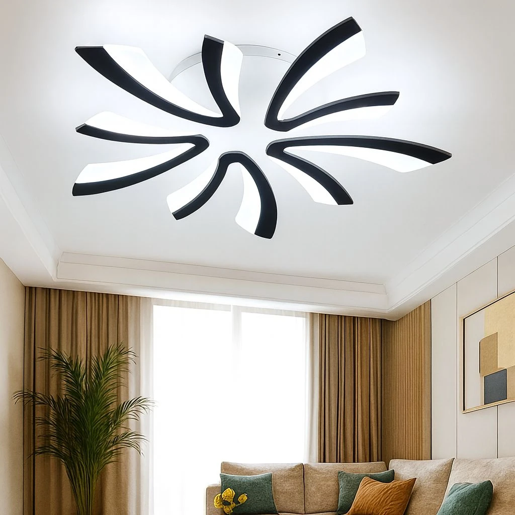 MS59005-5 Modern 3 Renk Ledli Plafonyer Siyah Lüks 5'Lİ Ledli Avize