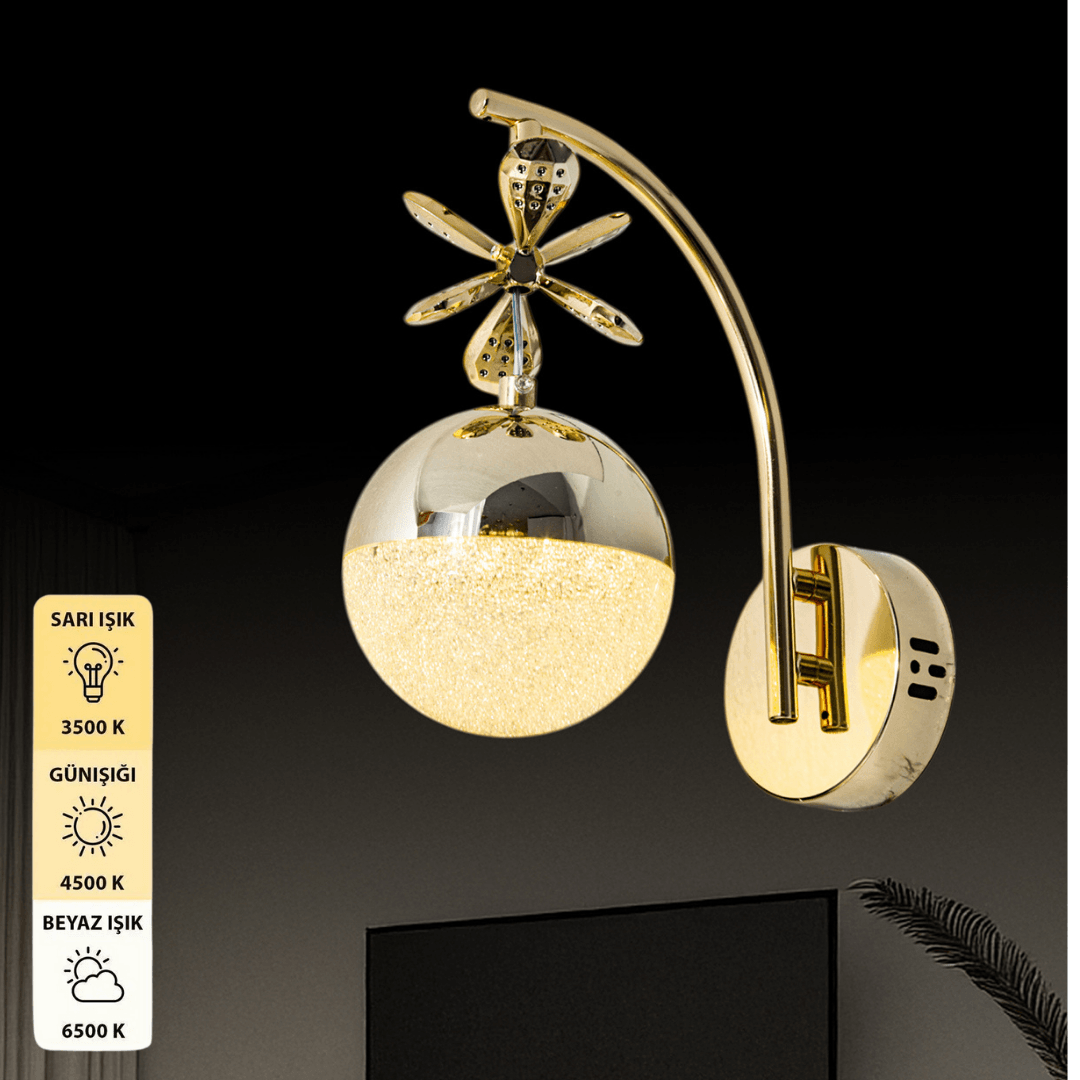 Diana Gold 3 Renk Ledli Gold Kelebek Dekor Detaylı Lüks Modern Tasarım Tekli Ledli Aplik