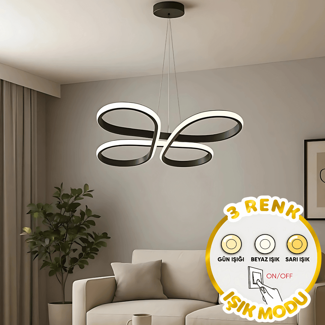 Bohem Siyah 3 Renk Ledli Sarkık Ledli Avize Modern Led Avize 