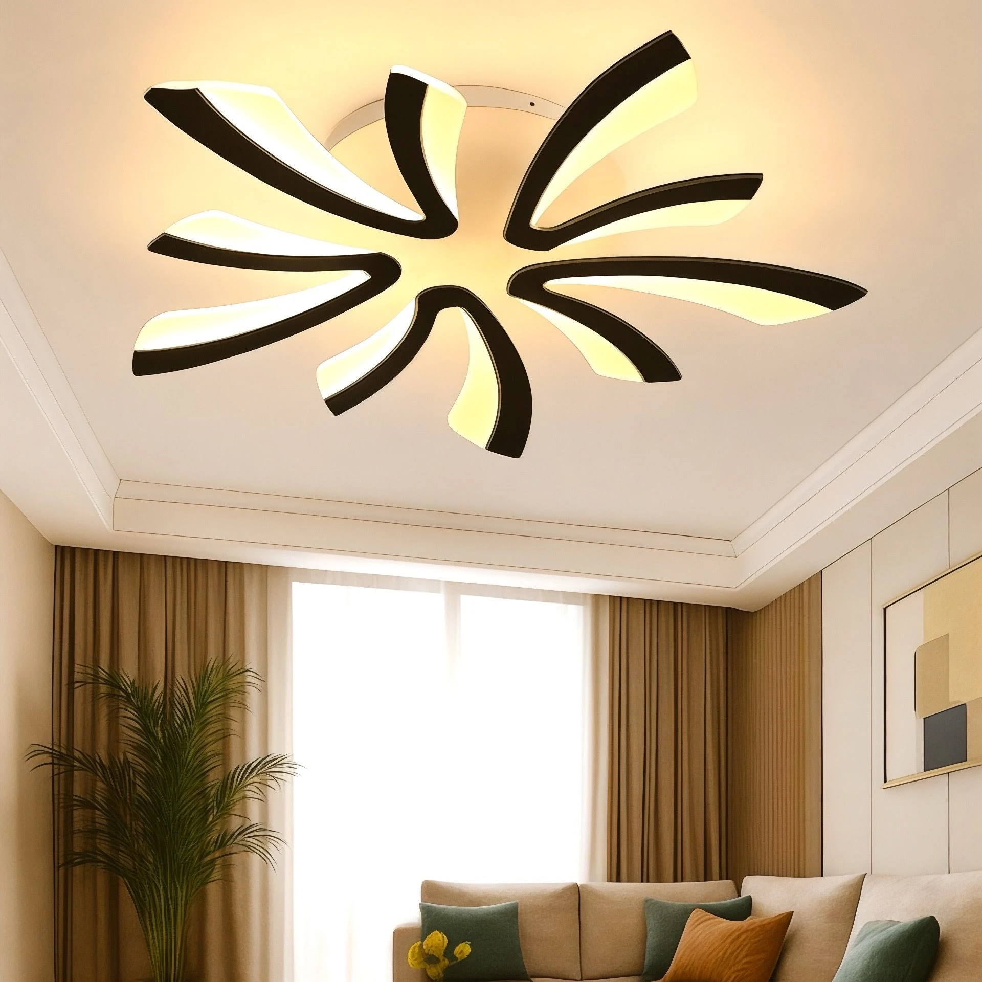 MS59005-5 Modern 3 Renk Ledli Plafonyer Siyah Lüks 5'Lİ Ledli Avize