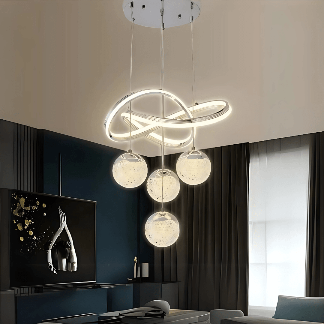 Olivia Krom Kaplama Çift Yönlü 3 Renk Ledli Modern Özel Tasarım Sarkıt Ledli Avize Salon Avizesi