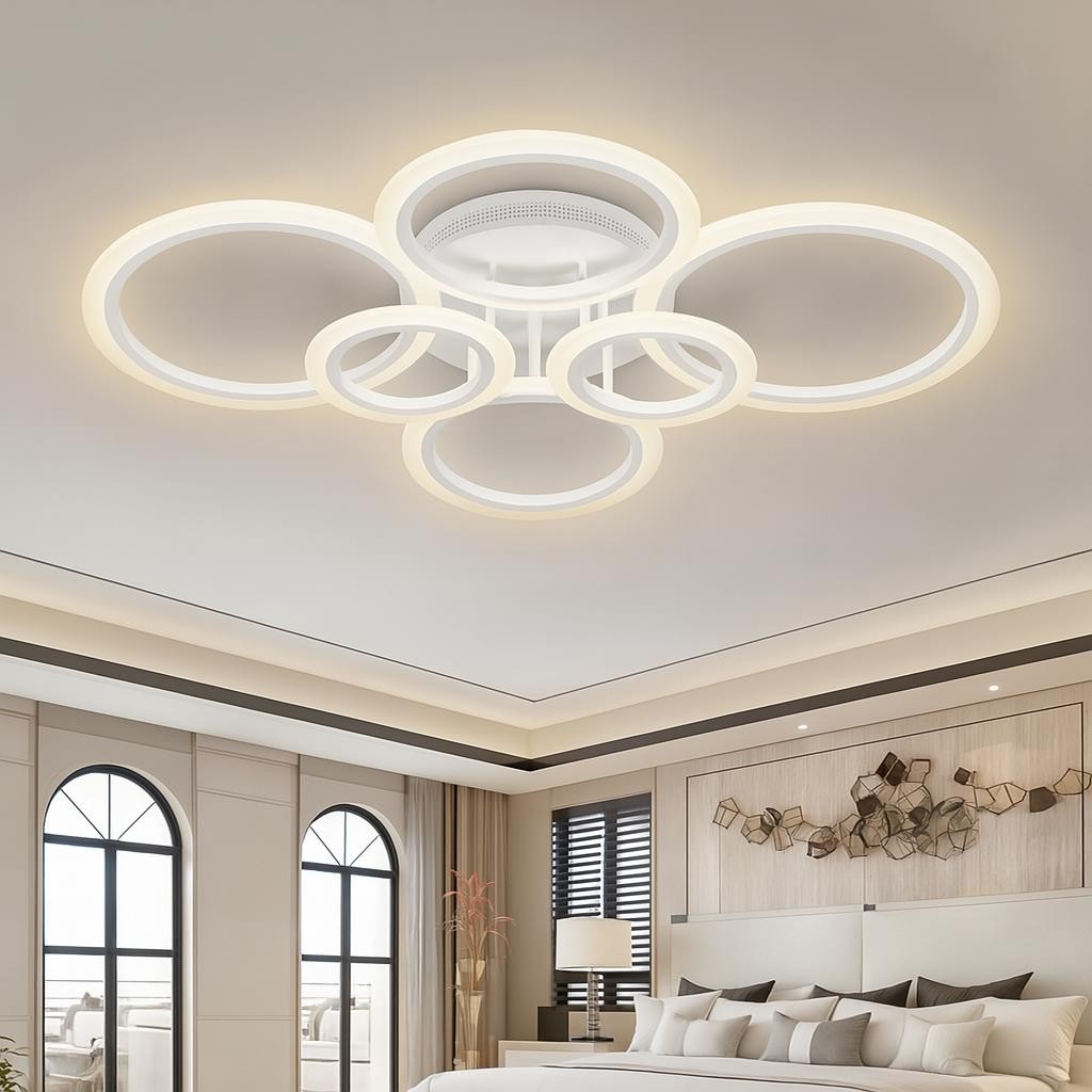 MS38005-6 Modern 3 Renk Ledli Beyaz Plafonyer Lüks  6'Lı Ledli Avize
