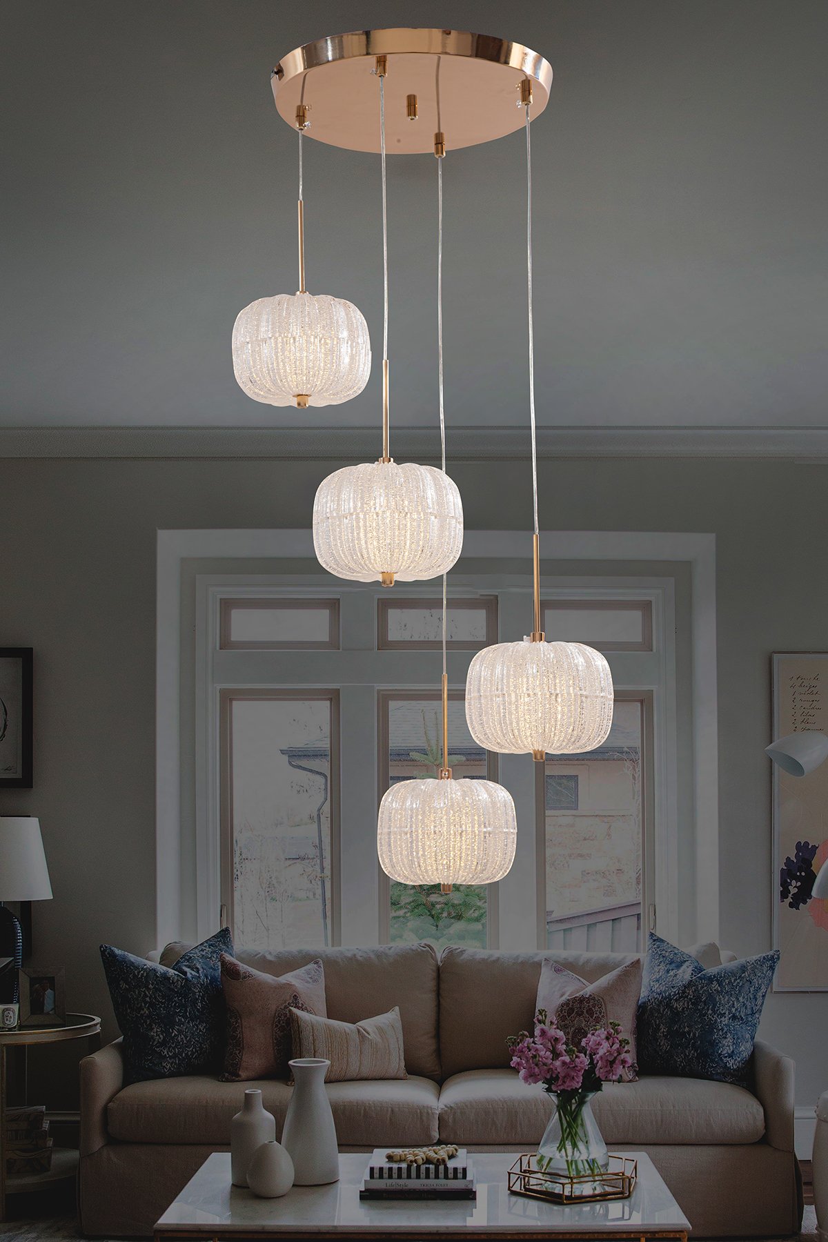 Helen Gold 4'Lü Lüks Kumandalı Dimmerli 3 Renk Ledli Avize Modern Led Avize