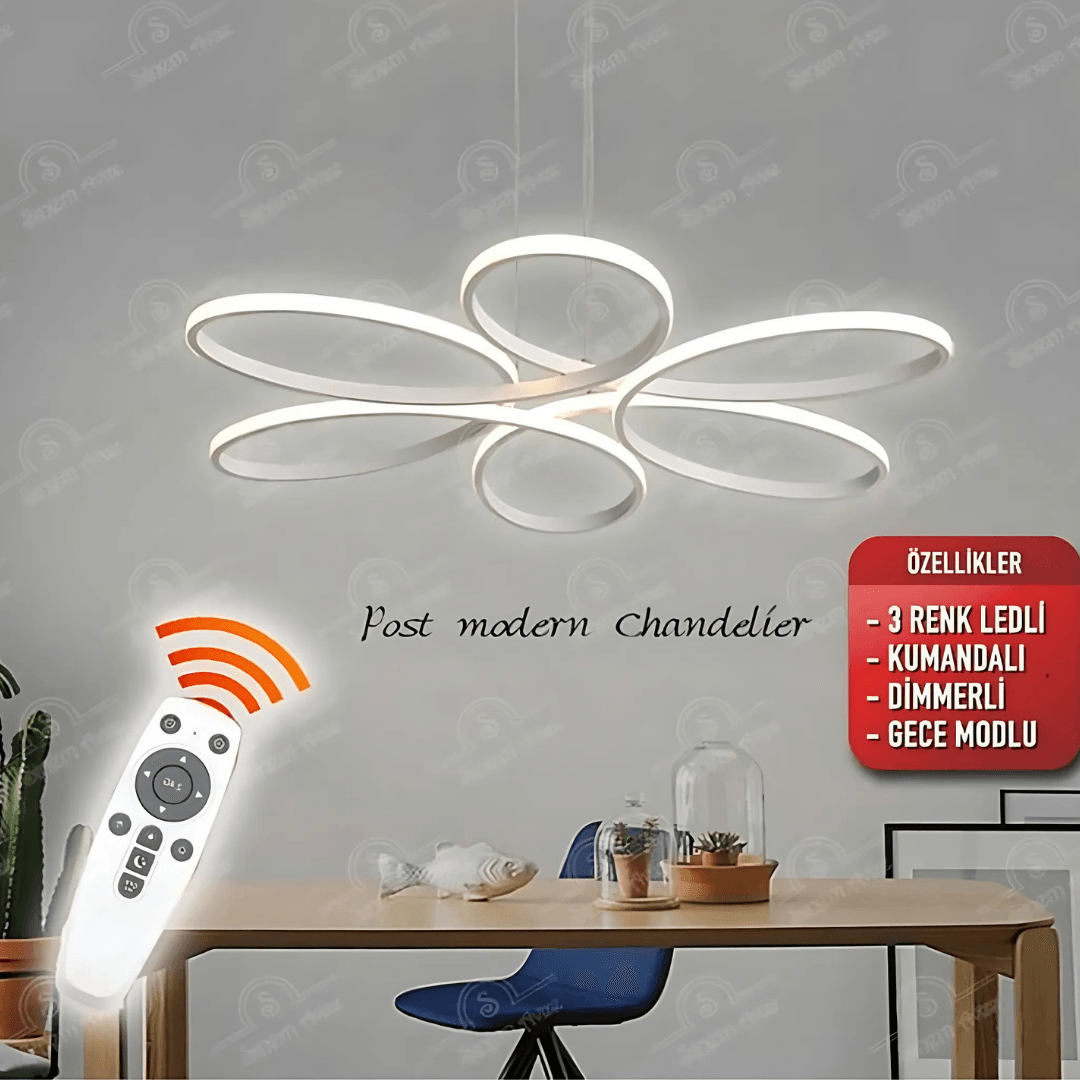 Star Beyaz Kumandalı 3 Renk Ledli Dimmerli Sarkık Modern Ledli Avize