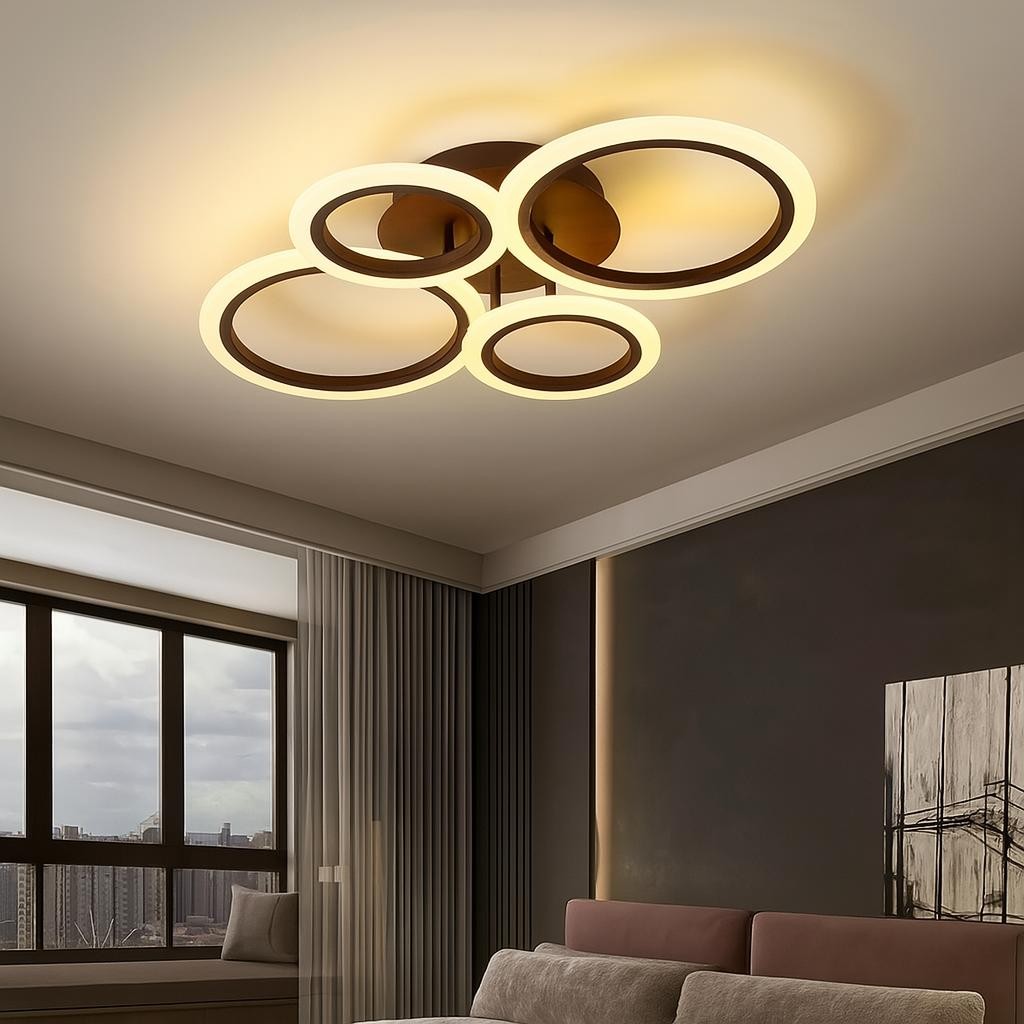  MS38005-4 Modern 3 Renk Ledli Siyah Plafonyer Lüks  4'lü Ledli Avize