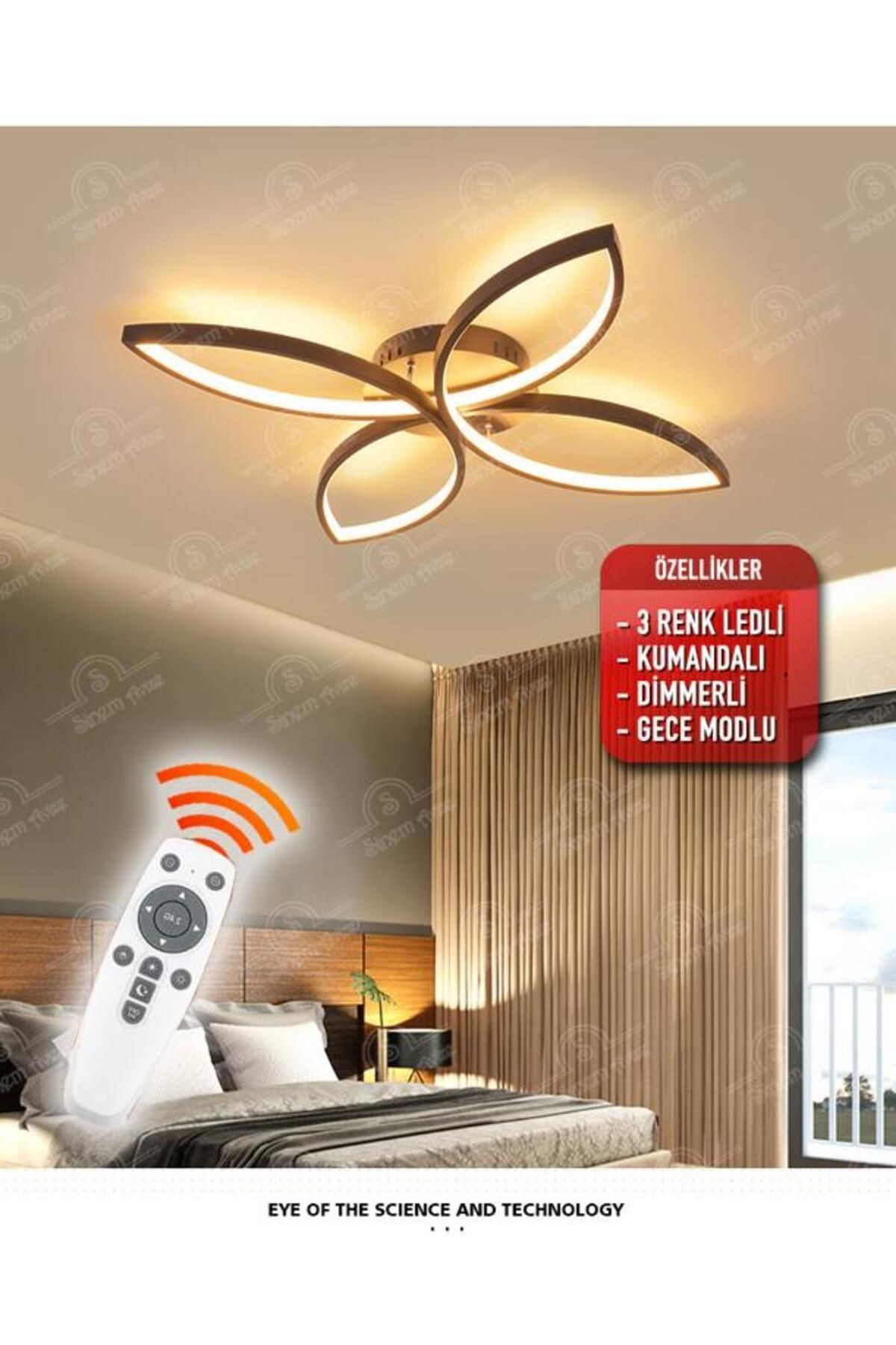 Venev Siyah Kumandalı 3 Renk Ledli Dimmerli Plafonyer Modern Ledli Avize