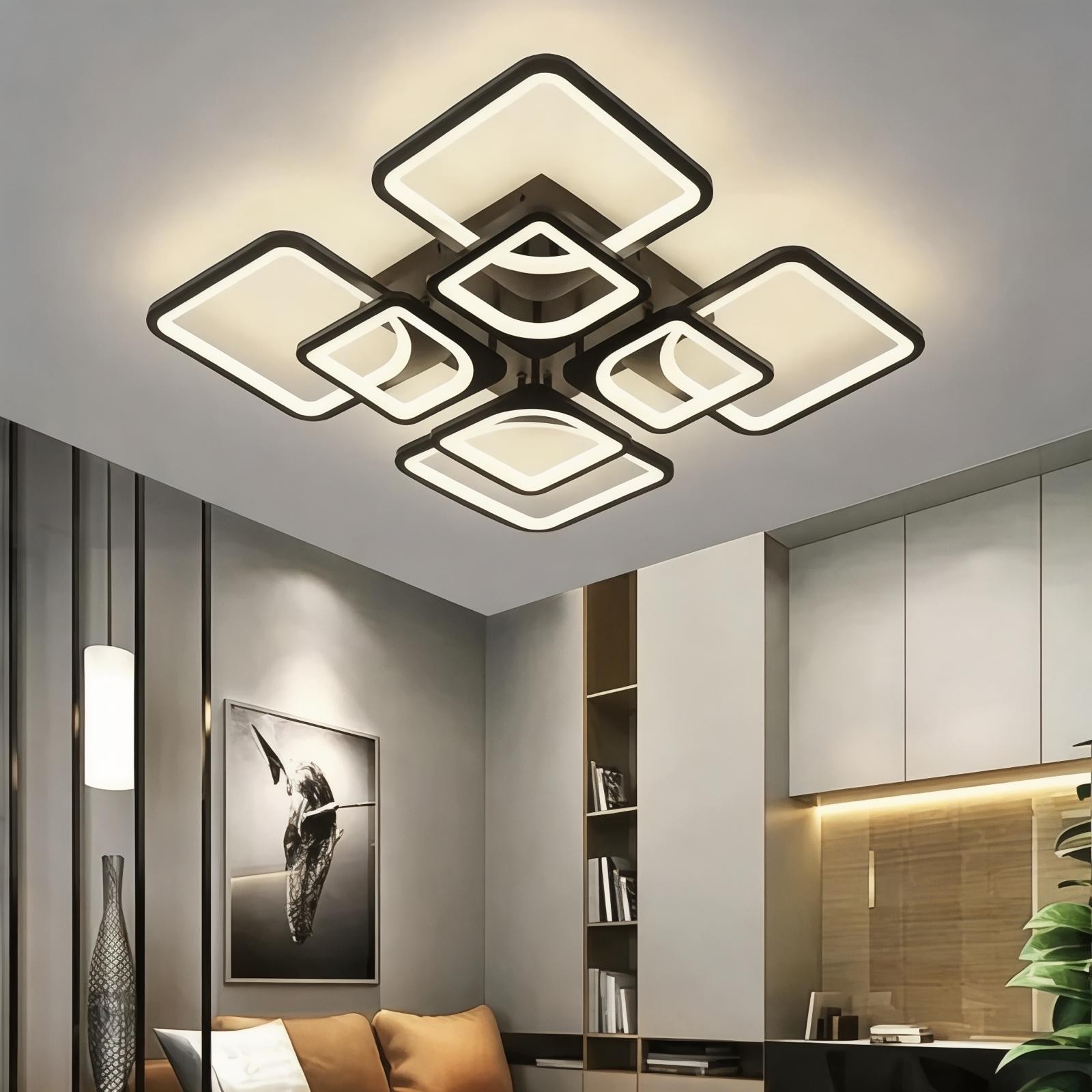 MS72005- 4+4 Siyah Plafonyer Lüks Modern 8'Lİ Günışığı Ledli Avize