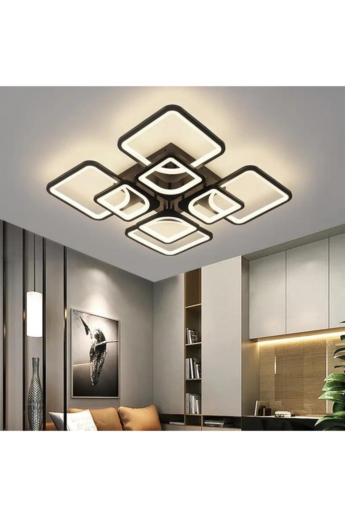 MS72005- 4+4 Siyah Plafonyer Lüks Modern 8'Lİ Günışığı Ledli Avize