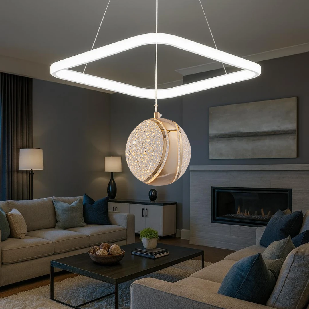 Arven Beyaz Gold 3 Renk Ledli Lüks Modern Sarkık Tekli Ledli Avize-Çap 30 cm 