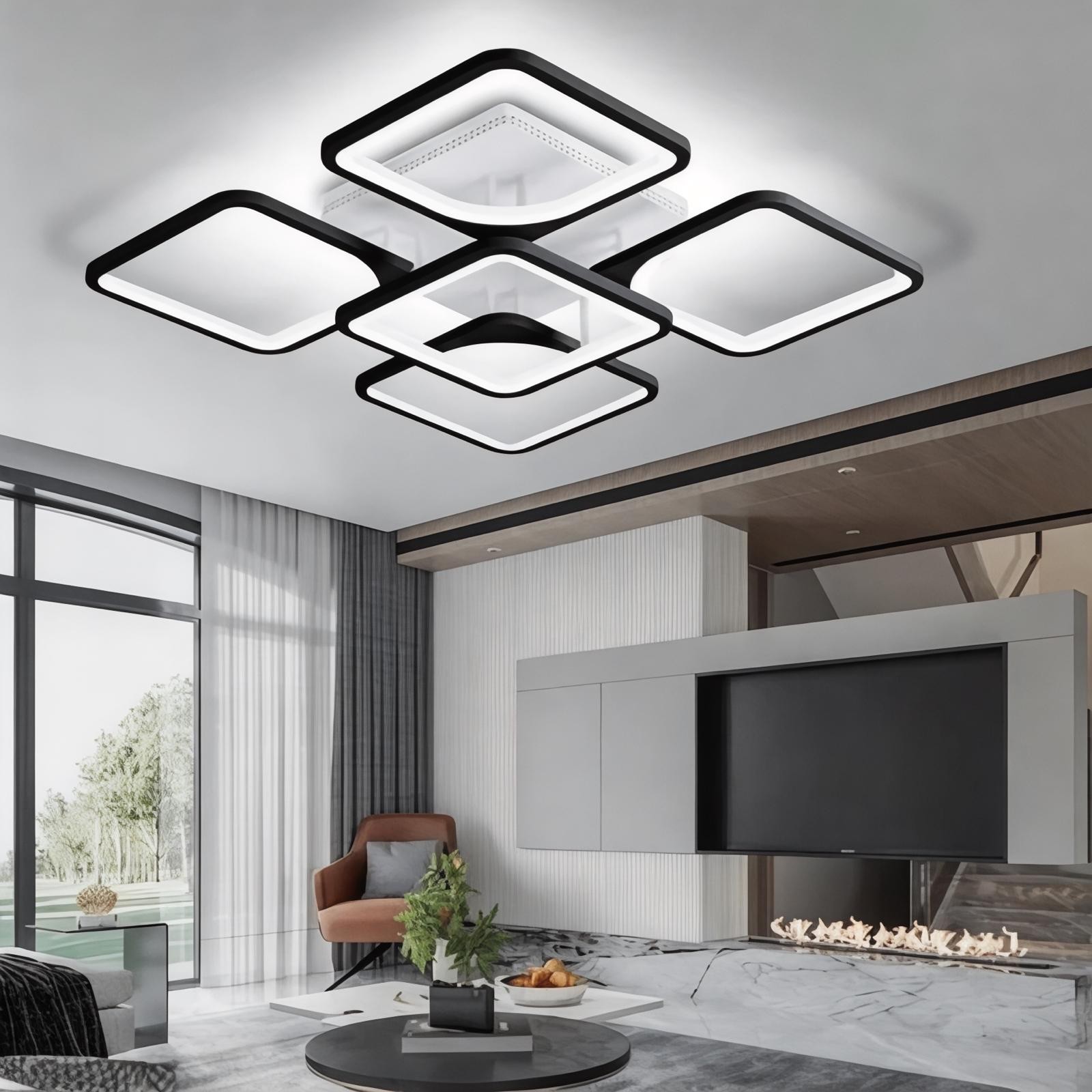 MS72005- 4+1 Siyah Plafonyer Lüks Modern 5'Lİ Günışığı Ledli Avize