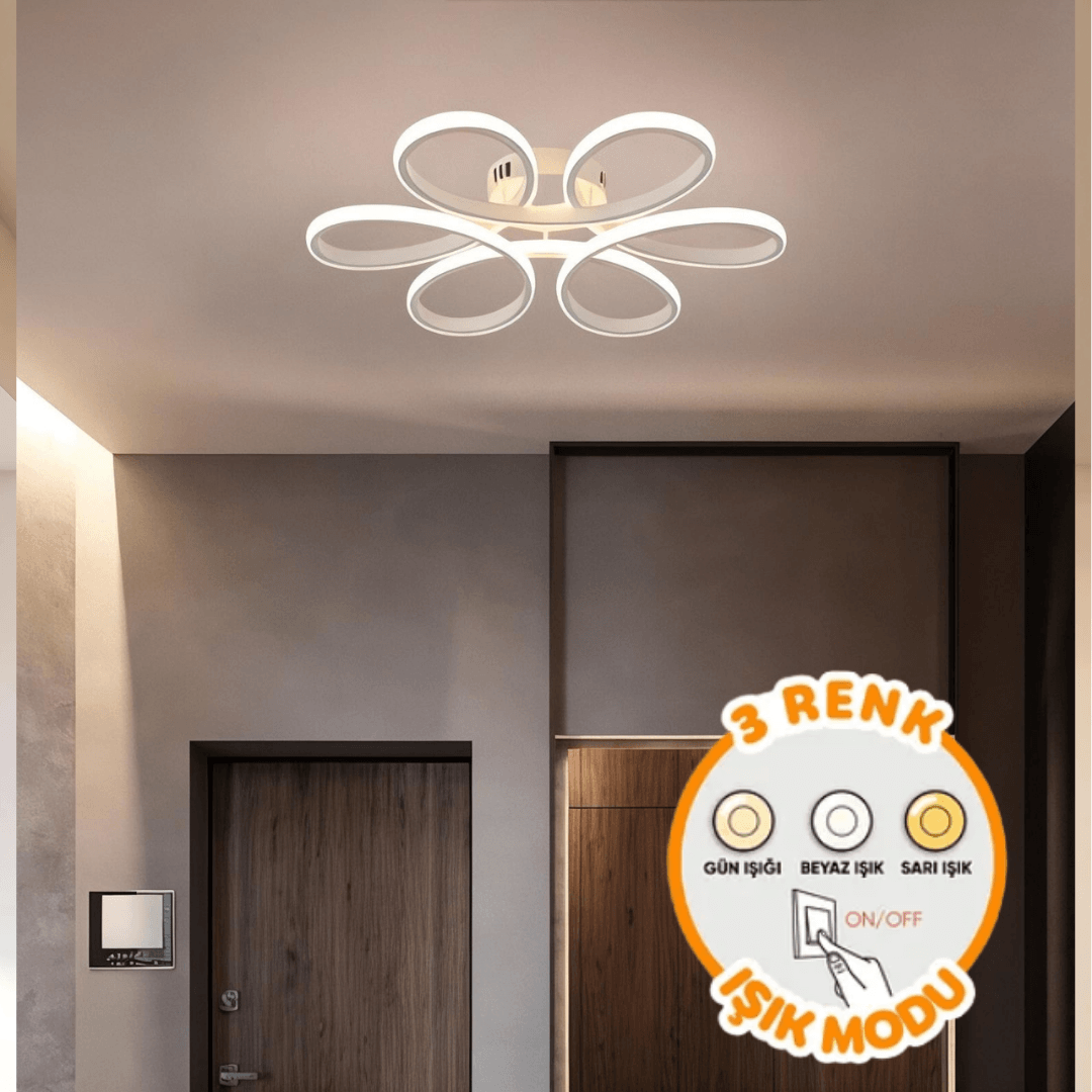 Papatya Beyaz Plafonyer 3 Renk Ledli Avize Modern Led Avize  - Çap 40 cm