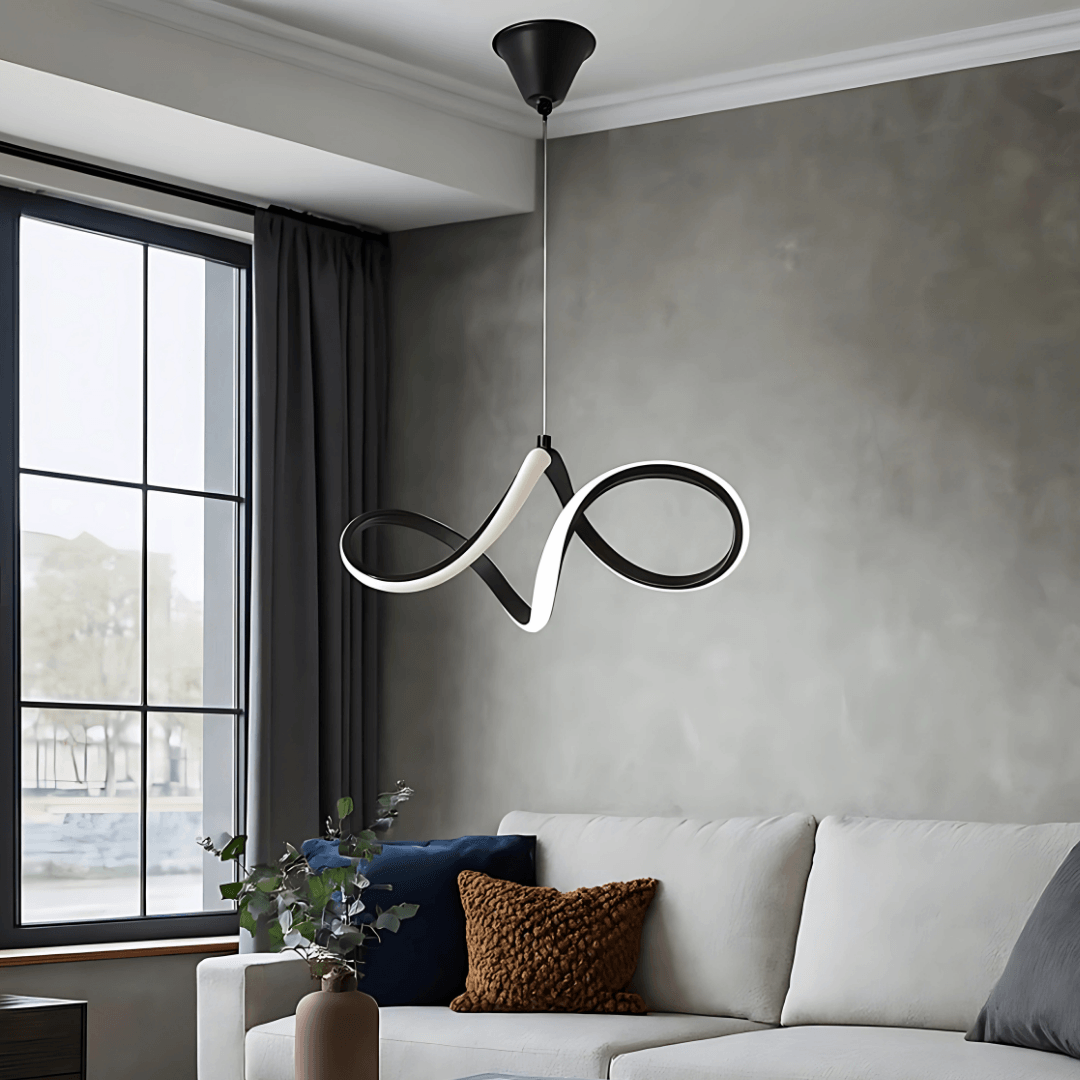 Casabella Mimari Tasarım Siyah Sarkık Modern Ultra Power Beyaz Ledli Avize