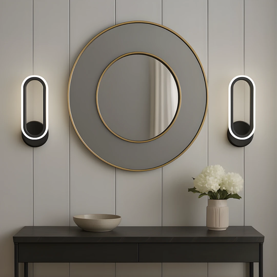 Hermes Siyah Mimari Tasarım Dekoratif Beyaz Ledli Aplik-Takım 2 Adet