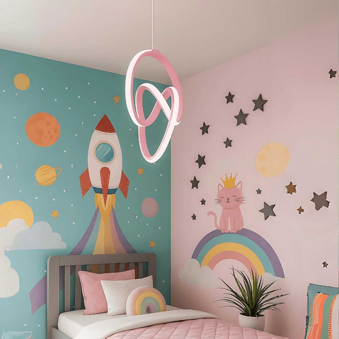 Trend Pembe Modern Beyaz Ledli Avize Genç Çocuk Odası Avizesi