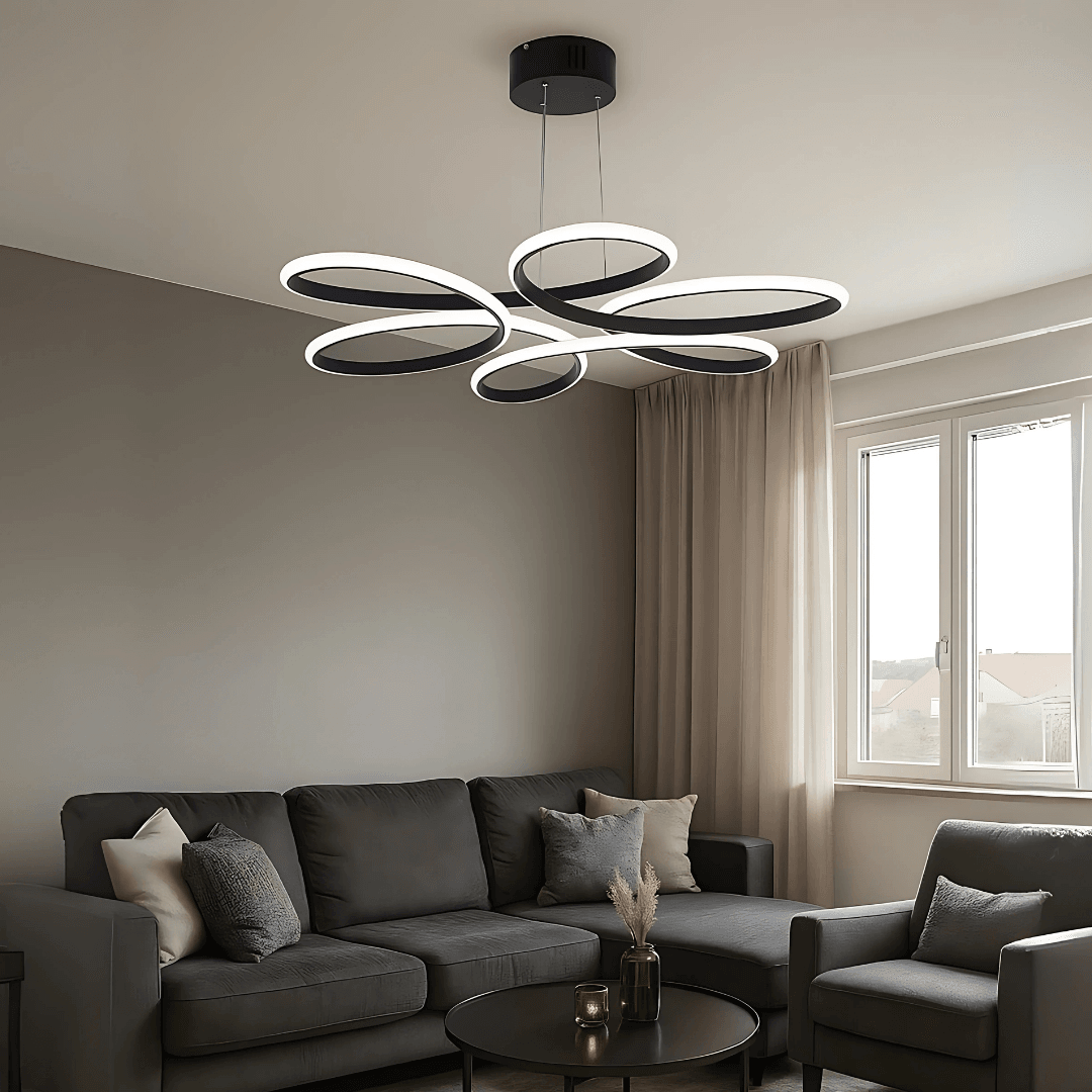 Lupin Siyah Sarkık  Power Beyaz Ledli Avize Modern Led Avize-Çap 60 cm