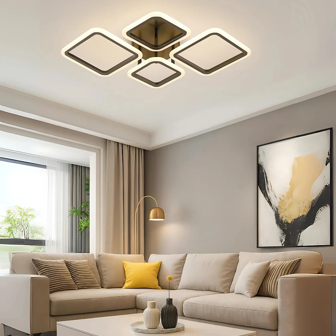 MS73005-2+2 Modern 3 Renk Ledli Plafonyer Siyah Lüks Modern 4'Lü Ledli Avize