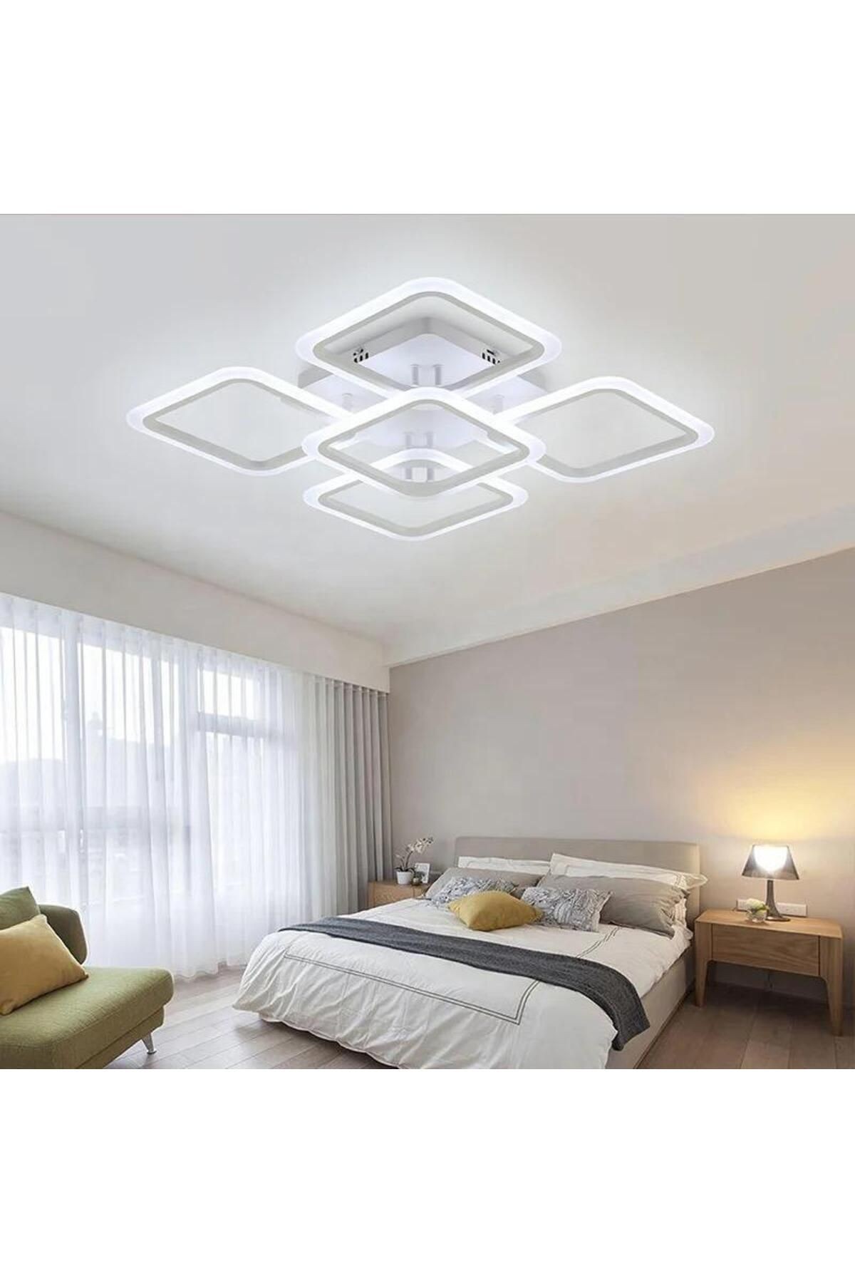 MS72005- 4+1  Modern 3 Renk Ledli Beyaz Plafonyer Lüks 5'Li Ledli Avize