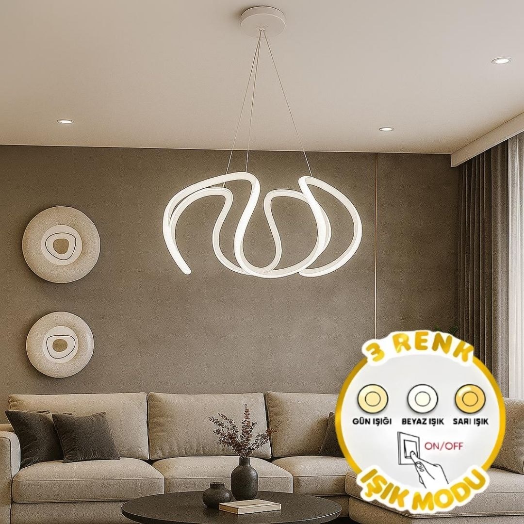 Petra Beyaz 3 Renk Ledli Sarkık Ledli Avize Modern Led Avize-Büyük Boy