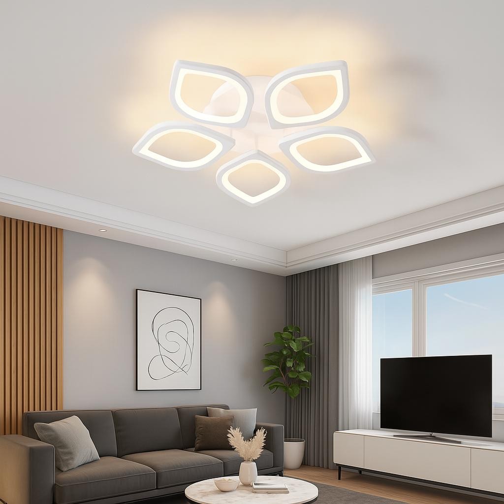 MS53005-5 Modern 3 Renk Ledli Plafonyer Beyaz Lüks  5'Lİ Ledli Avize