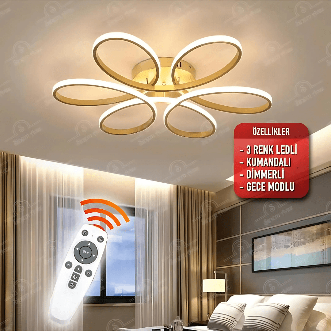 Star Eskitme Kumandalı 3 Renk Ledli Dimmerli Plafonyer Modern Ledli Avize