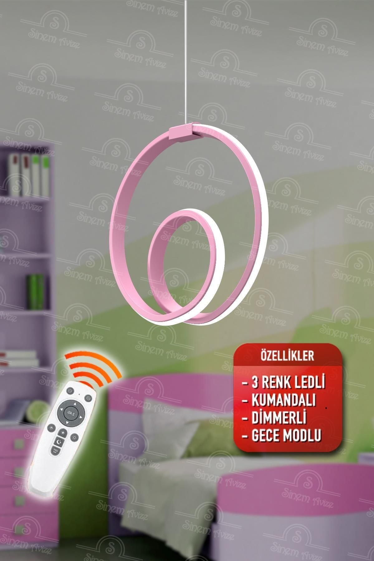 Orjin Pembe Kumandalı 3 Renk Ledli Dimmerli Modern Ledli Avize