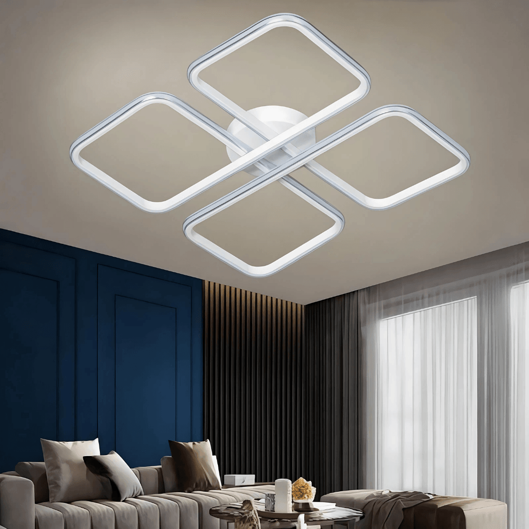 Asel Beyaz Modern Tasarım Krom Çizgili Plafonyer Ultra Power Beyaz Ledli Avize
