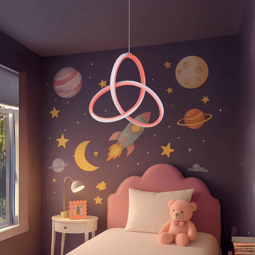 Asya Pembe Modern Beyaz Ledli Avize Genç Çocuk Odası Avizesi Led Avize