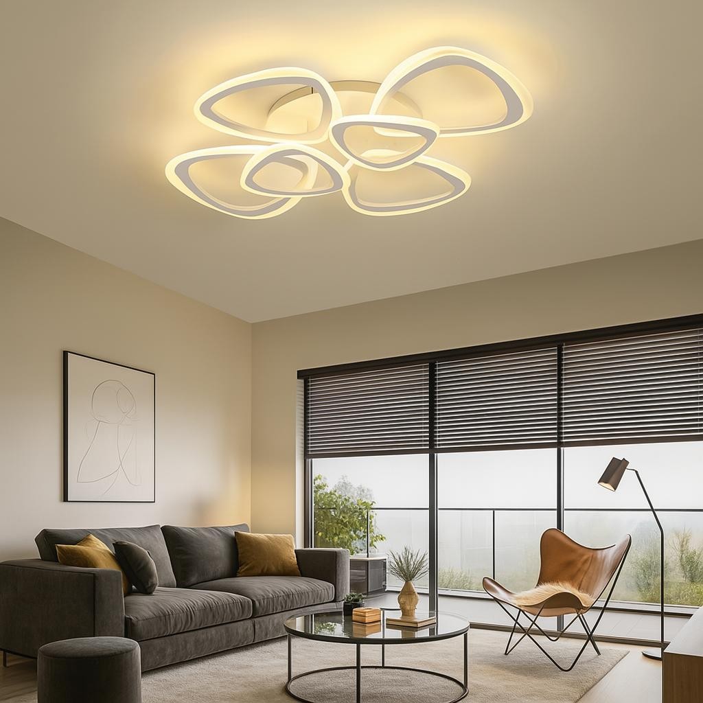 MS39005-6 Modern 3 Renk Ledli Mimari Tasarım Beyaz Plafonyer Lüks 6'LI Ledli Avize