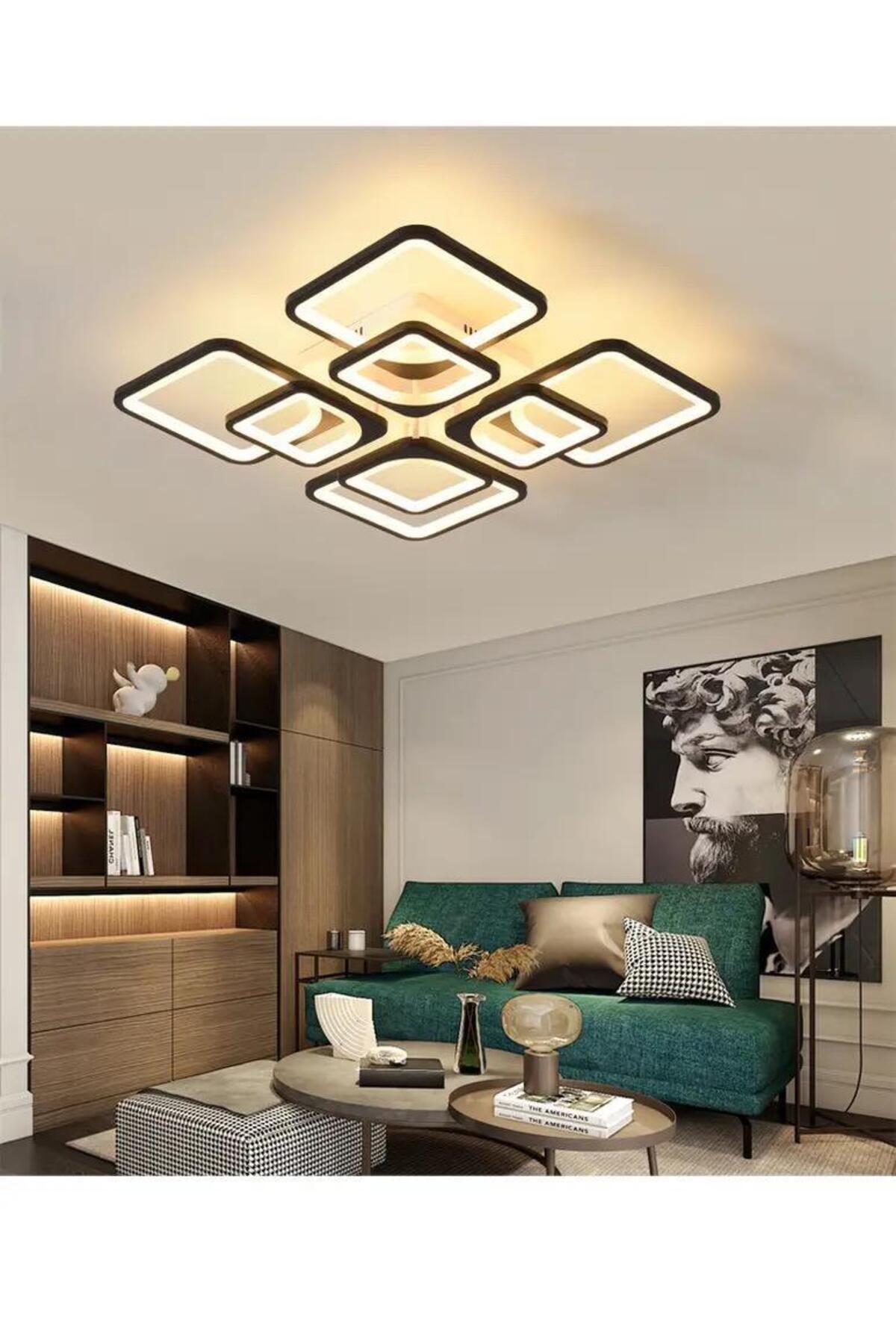 MS72005- 4+4 Siyah Plafonyer Lüks Modern 8'Lİ Günışığı Ledli Avize
