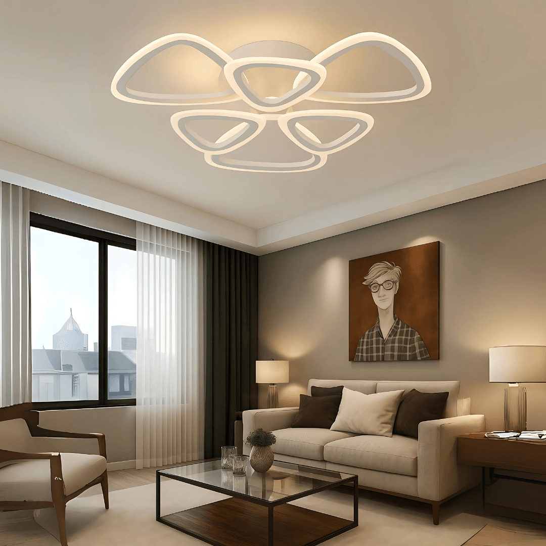 MS39005-3+3 Modern 3 Renk Ledli Mimari Tasarım Beyaz Plafonyer Lüks 6'LI Ledli Avize