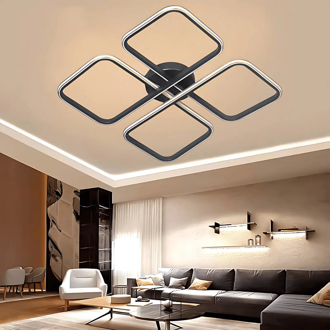 Asel Siyah  Modern Tasarım Gold Çizgili Plafonyer Ultra Power Beyaz Ledli Avize