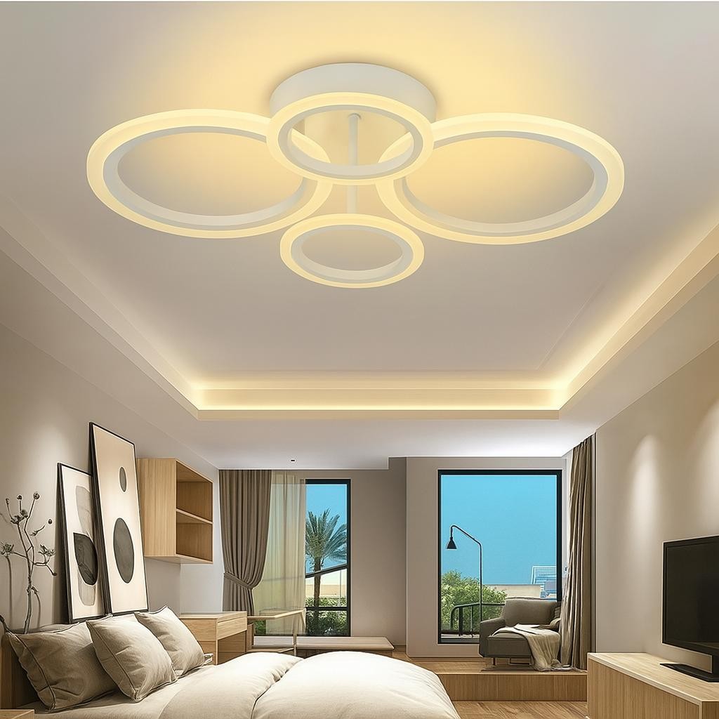 MS38005-4 Modern 3 Renk Ledli  Plafonyer Lüks Beyaz 4'lü Ledli Avize