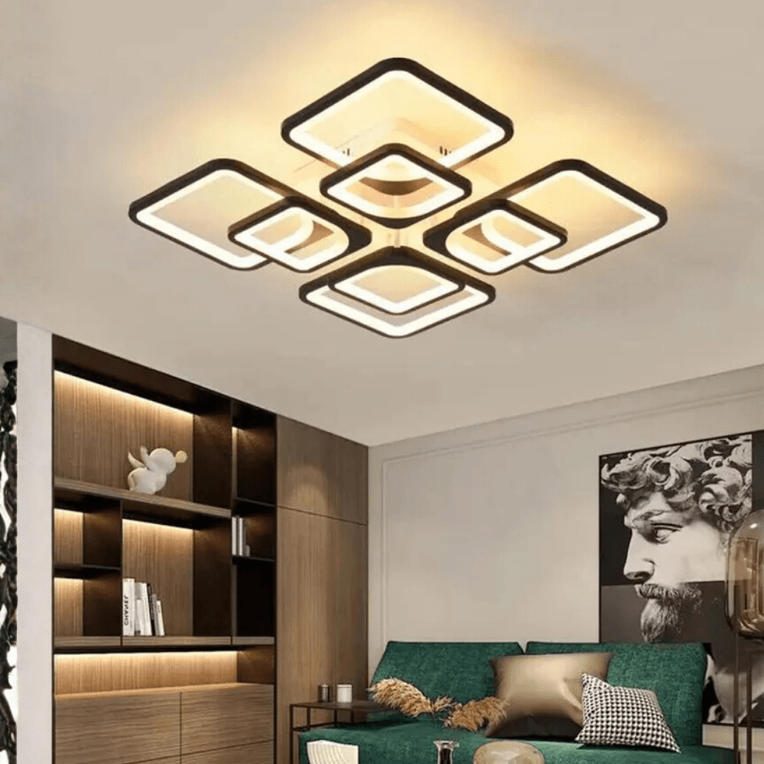 MS72005- 4+4 Modern 3 Renk Ledli Mimari Tasarım Siyah Plafonyer Lüks 8'Lİ  Ledli Avize