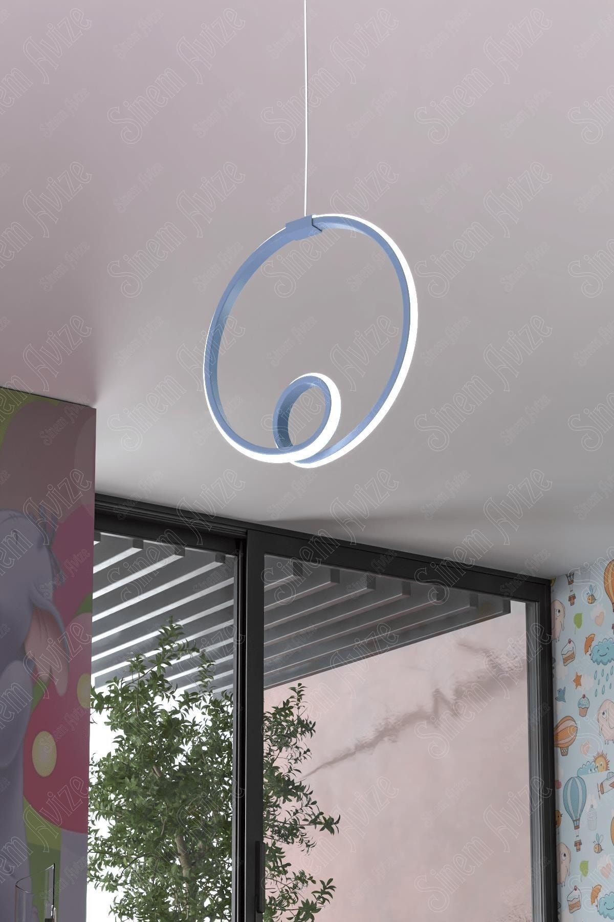 Orcen Mavi Modern Beyaz Ledli Avize Genç Çocuk Odası Avizesi